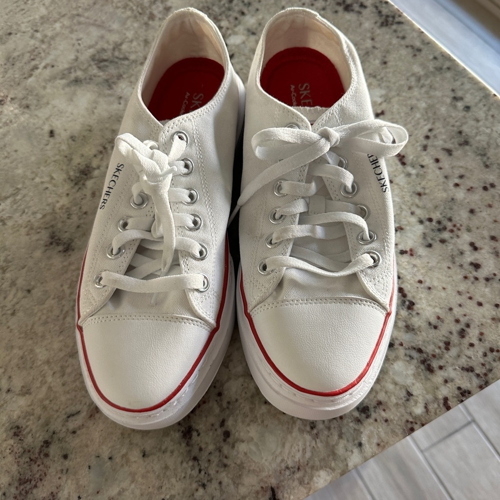 Skechers White Sneakers with Red Details
